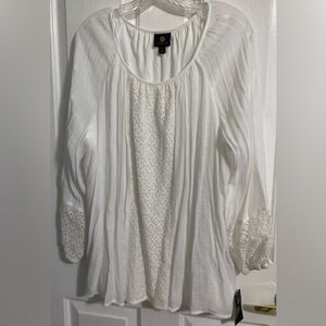 JM Collection White Lace Detail Blouse